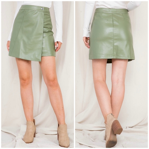 LAST 1❗️LOVERICHE Sage Vegan Leather Wrap  Skirt - Picture 5 of 6